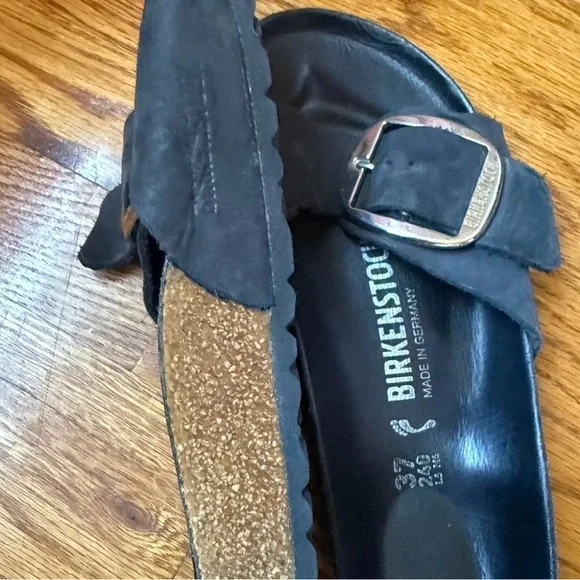 Birkenstock Dark Suede Sandals with Silver Buckle - Picture 2 of 4